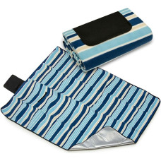 Piknika sega ūdensizturīgs 150x200 svītras 007 zils tumši zils bēšs flīss ar izolējošu pludmales paklājiņu