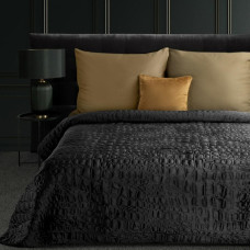 Dekoratīvais gultas pārklājs 280x260 Salvia 7 melns ar samta krokodila ādas motīvu Limited Collection