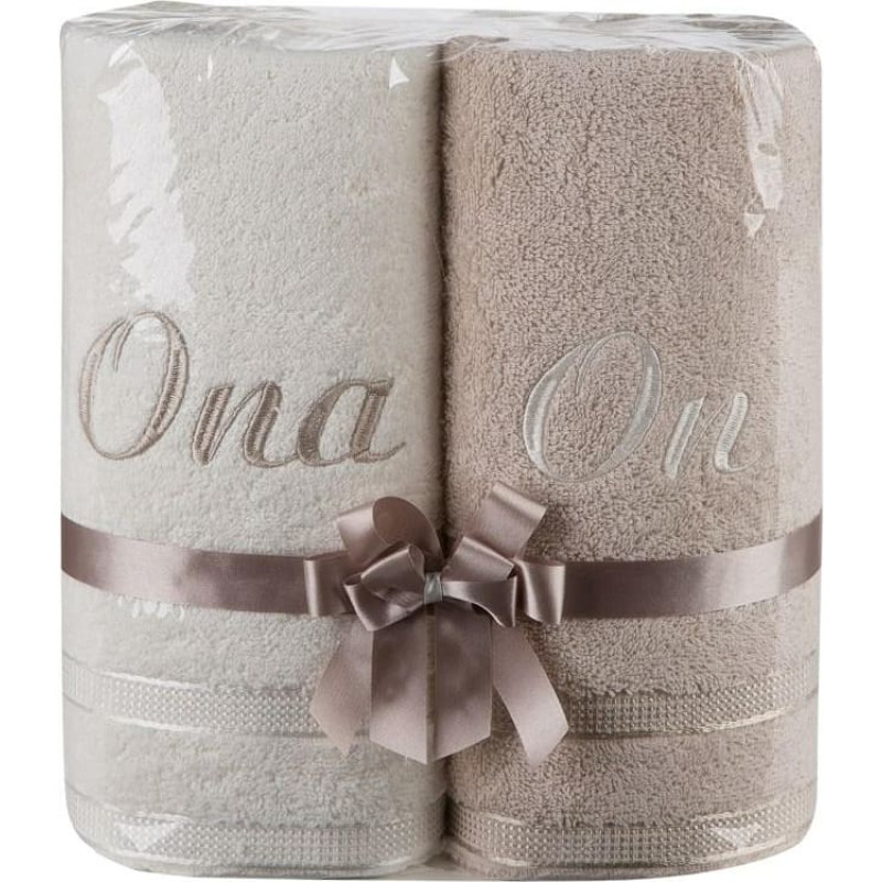 Dvieļu komplekts 2 gab T/0406 krēmbēšs On She dāvanu komplekts dāvanai