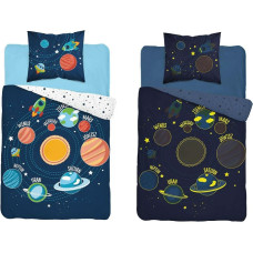 Mirdz tumsā gultas veļa 140x200 3849 A Cosmos planets 2190 raķešu zvaigznes tumši zila kokvilnas jaunība