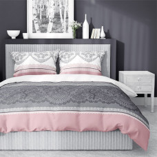 Kokvilnas gultas veļa 140x200 mežģīnes 3416 B glamour pūderpelēka kokvilna 1