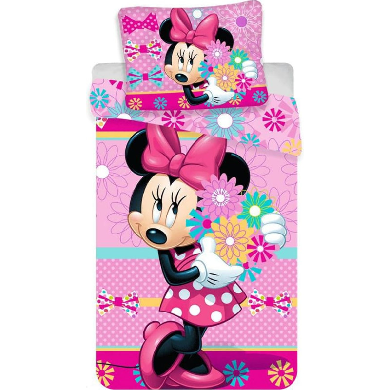 Kokvilnas gultas veļa 140x200 Mini Minnie Mouse ziedu spilvendrāna 70x90