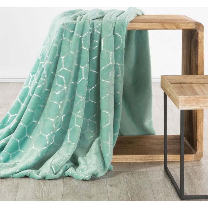 Mikrošķiedras sega 170x210 Vanesa piparmētra ar spīdīgu sudraba apdruku sešstūra rakstu formā