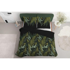 Satīna gultasveļa 160x200 3985 A melni zaļas lapas Home Satin 78