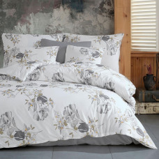 Kokvilnas gultasveļa 160x200 Parlin balti pelēki ziedi Cottonlove Exclusive 5