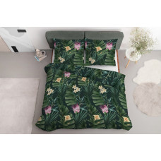 Satīna pakaiši 220x200 Lapas ziedi zaļi tumši krāsaini 4058 A Home Satin 124