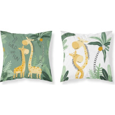 Kokvilnas spilvendrāna 40x40 Palieciet savvaļas un jautras žirafes zaļas un baltas abpusējas PSBA 19 B Mayamoo 26