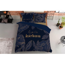 Kokvilnas gultasveļa 160x200 Jo es tevi mīlu ziedi, tumši zils 4421 A Holland Home 45