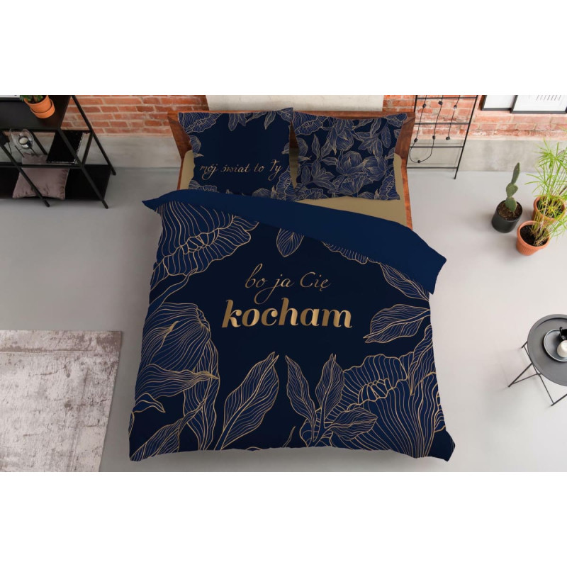 Kokvilnas gultasveļa 160x200 Jo es tevi mīlu ziedi, tumši zils 4421 A Holland Home 45