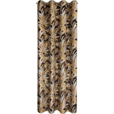 Aizkars 140x250 Adel, melns, zelta lapas, gatavs, samts ar cilpām