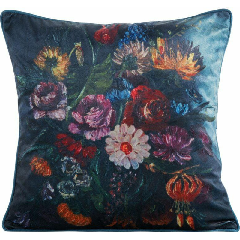 Dekoratīvā spilvendrāna 45x45 Velvet 112 tumši zila ar ziedu samta rakstu