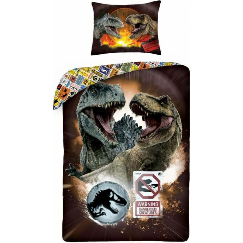 Kokvilnas gultas veļa 140x200 Dinosaurs Jurassic World brūna spilvendrāna 70x90 Kids 12