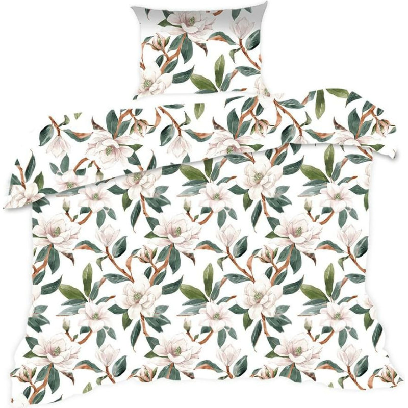 Kokvilnas gultasveļa 140x200 1614N balti ziedi zariņi Classic E24