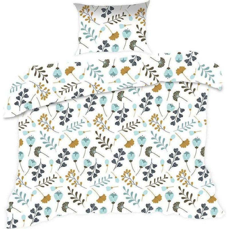 Kokvilnas gultasveļa 140x200 613N balti zili ziedi zariņi Classic E24