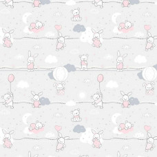 Kokvilnas gultas veļa 110x140 56K rotaļu lācīši zaķi pelēki rozā Kids 24 ar spilvendrānu 40x60