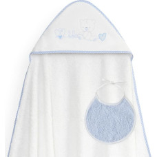 Interbaby Vannas dvielis 100x100 Corazones balts zils dvielis ar kapuci + priekšautiņš