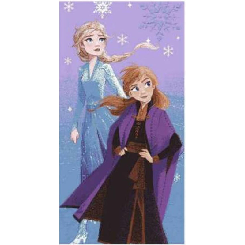 Pludmales dvielis 70x140 Frozen Anna un Elza violeta kokvilna 320g/m2 S24