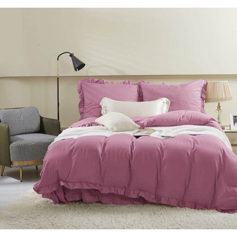 Mikrošķiedras gultas veļa 160x200 Ruffy rozā ar volānu I24