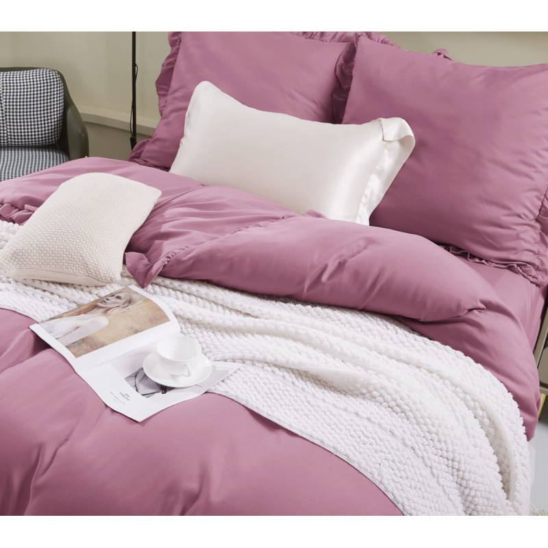 Mikrošķiedras gultas veļa 160x200 Ruffy rozā ar volānu I24