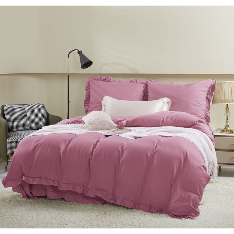 Mikrošķiedras gultas veļa 160x200 Ruffy rozā ar volānu I24