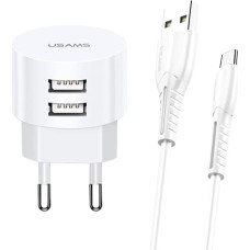 USAMS Ład. siec. 2xUSB T20 2,1A microUSB biały|white round Fast Charging XTXLOGT18MC05