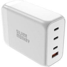 Silver Monkey Jaudīgs 200 W GaN lādētājs ar 3xUSB-C PD USB-A QC 3.0 barošanas kabeli, balts