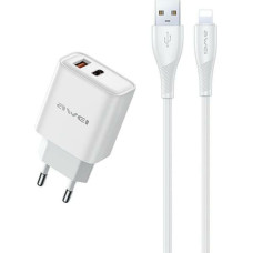 Awei ład. siec. PD81L-EU 22.5W + kabel USB + Lightning biała|white GaN