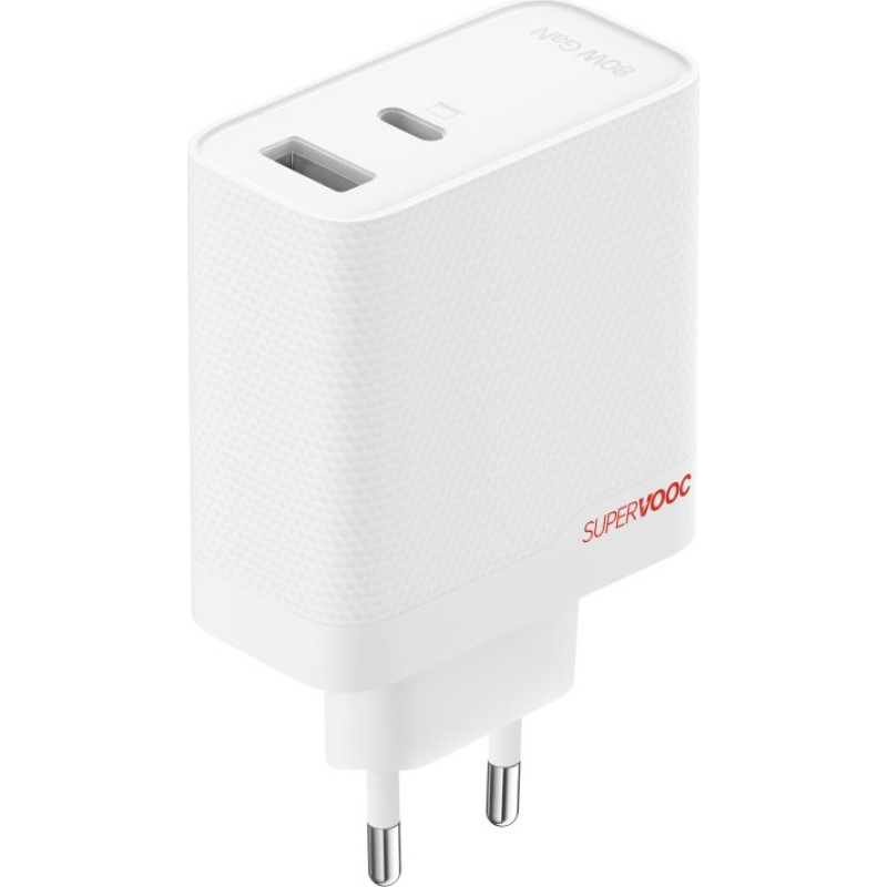 OnePlus SUPERVOOC 80W GaN Dual USB-A + USB-C Travel Charger + USB-C|USB-C Cable White