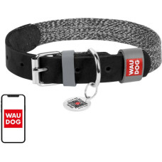 Waudog Dog collar made of natural leather and recycled material with QR code Waudog size L, width 25 mm, black