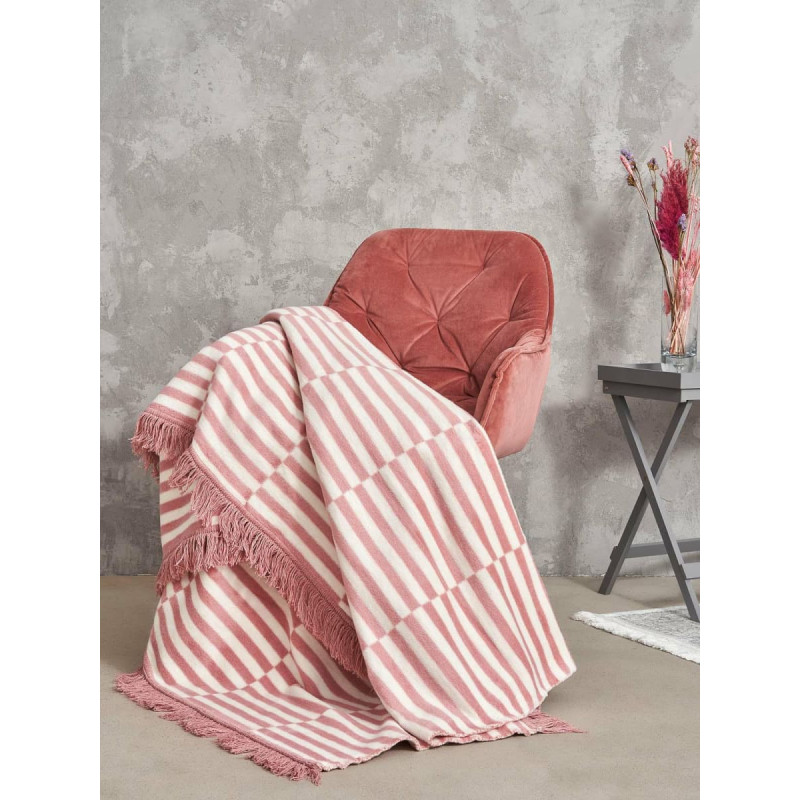 Unia - Cotton Cloud Kokvilnas akrila sega 150x200 2147/1 Pludmales svītras pulverveida gultas pārklājs pleds ar bārkstīm SG