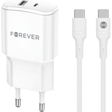 Forever TC-01-20AC PD QC charger 1x USB-C 1x USB 20W white + USB-C - USB-C cable 20W