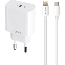 Maxlife MXTC-06-20C PD QC charger 1x USB-C 20W white + USB-C - Lightning cable 20W