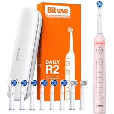 Bitvae Rotary  toothbrush with tips set and travel case Bitvae R2 (pink)