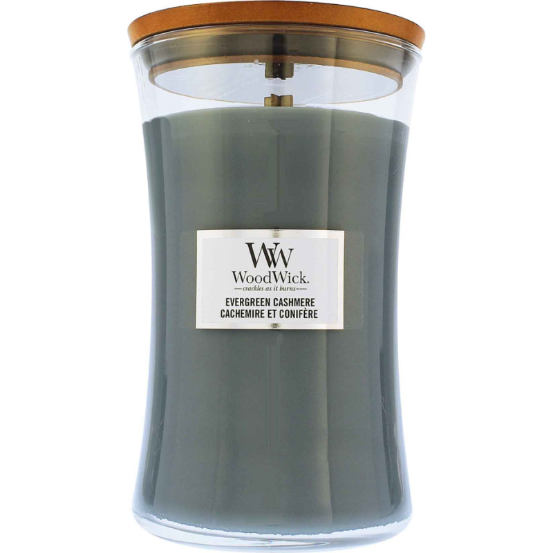 Woodwick Evergreen Cashmere scented candle with wooden wick 609 g