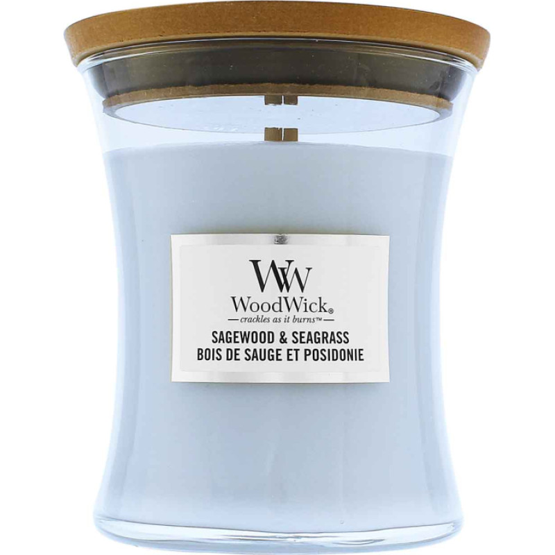 Woodwick Sagewood & Seagrass scented candle with wooden wick 275 g