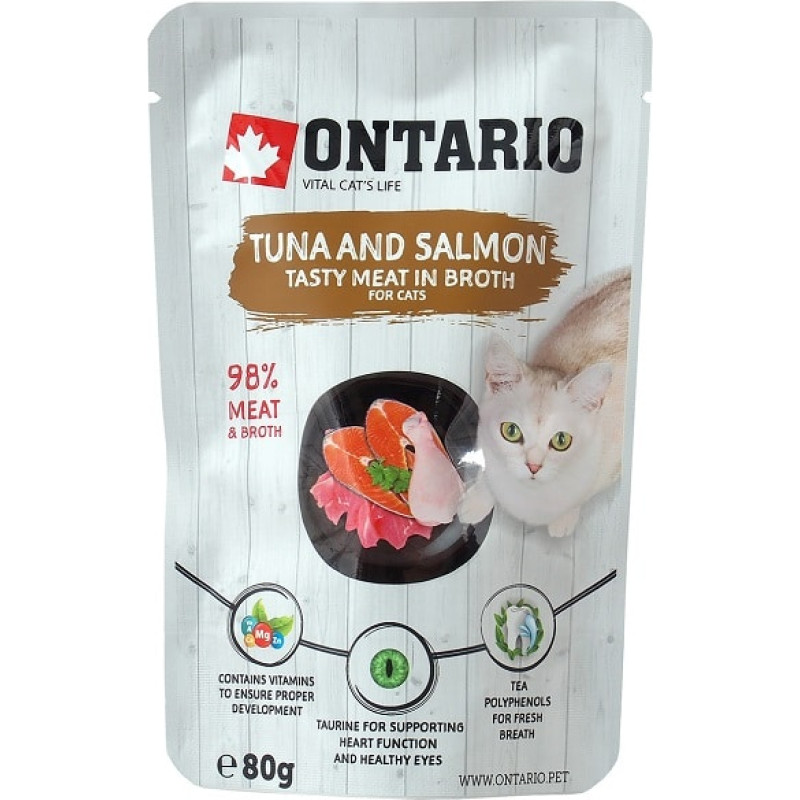 Ontario Konservi kaķiem – Ontario Pouch Tuna and Salmon in Broth, 80 g