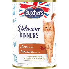 Butchers Konservēta barība kaķiem - Butchers CAT Delicious Dinners with game chunks in Jelly 400g