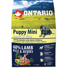 Ontario Sausā barība kucēniem - Ontario Dog Puppy Mini Lamb and Rice, 2.25kg