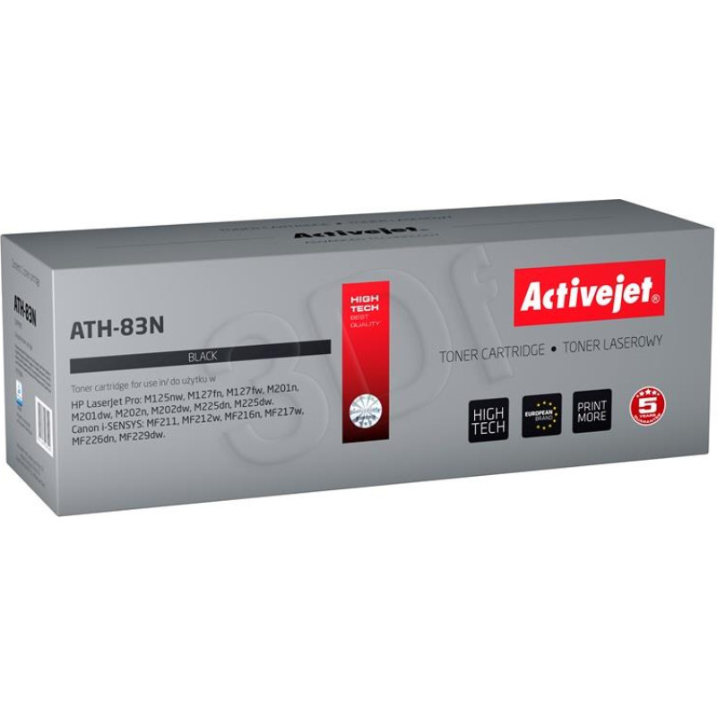 Activejet ATH-83N toner for HP printer; HP 83A CF283A  Canon CRG-737 replacement; Supreme; 1500 pages; black