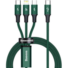 Baseus Rapid 3in1 kabelis USB-C - USB-C / Lightning / mikro USB 20 W 1,5 m zaļš