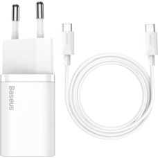 Baseus Si 25W 3A ātrs sienas lādētājs ar 1m USB-C kabeli, balts