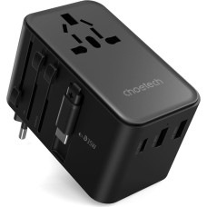 Choetech 35 W ES/ASV/AUS/AK ceļojumu lādētāja adapteris ar iebūvētu USB-C kabeli — melns
