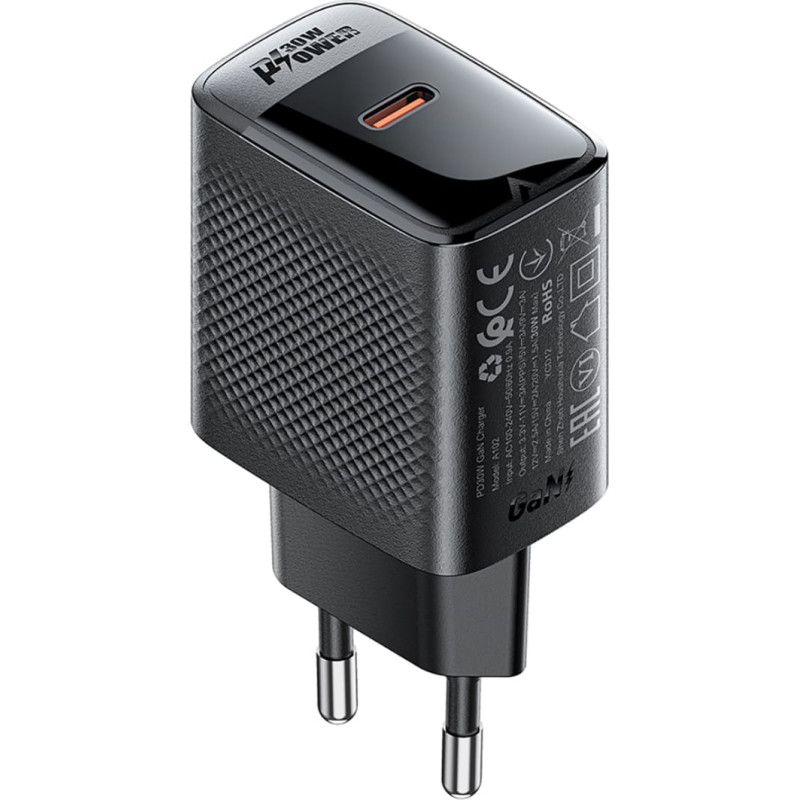 Acefast A102 GaN USB-C PD 30W sienas lādētājs - melns
