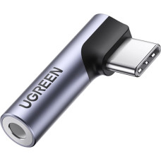 Ugreen USB-C (vīrietis) — 3,5 mm mini ligzda (sieviete) leņķiskais audio adapteris — pelēks