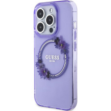 Guess PC|TPU Flowers Ring Glossy Logo MagSafe  maciņš iPhone 15 Pro Max violets