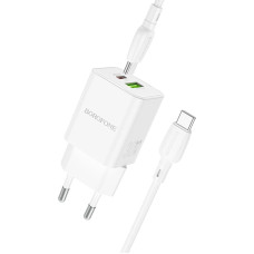 Borofone Wall charger BN14 Royal - USB + Type C - QC 3.0 PD 30W with Type C to Type C cable white