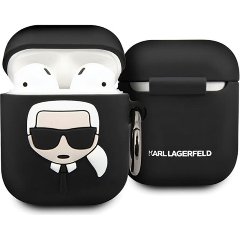 Karl Lagerfeld KLACCSILKHBK Silikona Aizsargapvalks Austiņām Apple Airpods 1 | 2 Melns