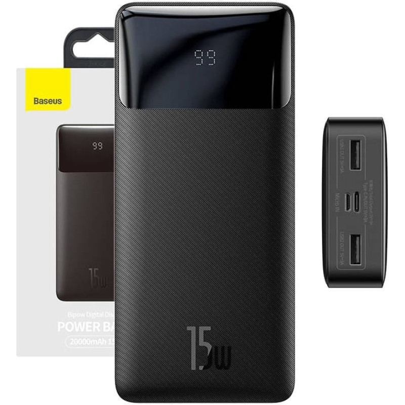 Powerbank Baseus Bipow 20000mAh, 2xUSB, USB-C, 15W (black)