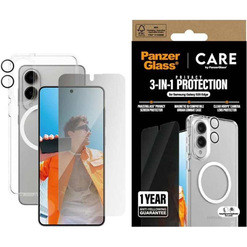 Zestaw ochronny CARE by PanzerGlass      Flagship 3w1 Etui+Szkło Prywatyzujące+Lens do Samsung Galaxy S25 Edge