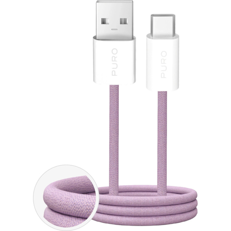 Puro Fabrik 2.0 10W USB-A - USB-C Braided Cable 1.5m - Pink